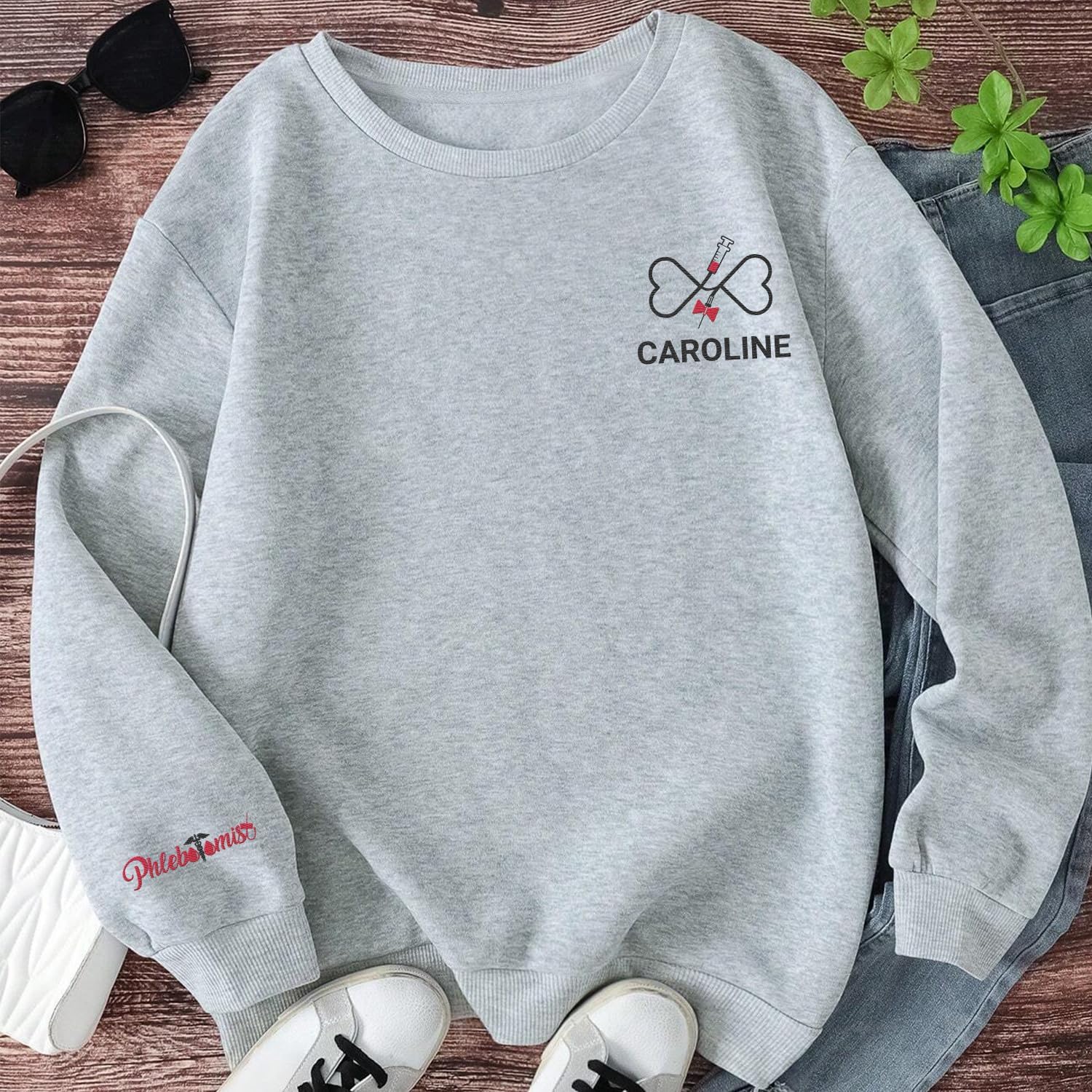 Leeprints Personalized Phlebotomist Embroidered Sweatshirt USA Phlebotomy Nurse Syringe Hospital Hoodie Phlebotomy Tech