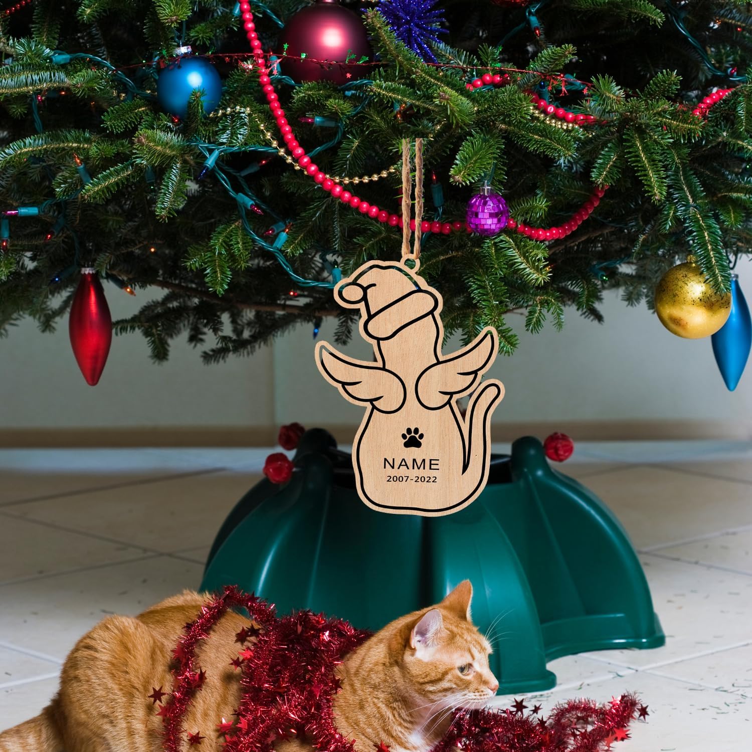 MAPrints Personalized Cat Ornaments For Christmas Tree, Custom Cat Christmas Printed Wood Ornament 2024, Gift For Christmas Cat Lover Cat Memorial Ornament Cat Hanging Ornament Cat On The Moon (CAT 3)