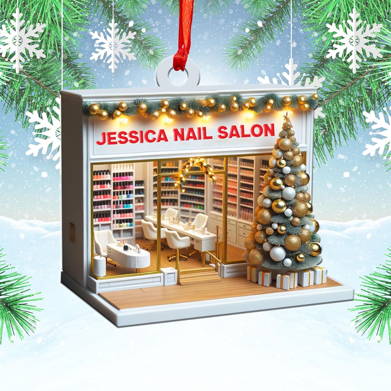 Personalized Nail Salon Ornament, Nail Polish Bag Christmas Ornament, Gifts for Nail Technician, Beauty Ornaments for Women, Nail Tech Gifts, Nail Salon Ornament Décor (1, NS5)