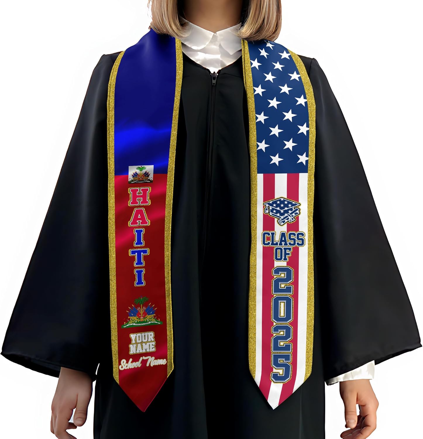 Pretyprints Haitians Graduation Sash, Haiti Graduation Stole Custom, Personalized Haitians American Flag Graduation Sash 2025
