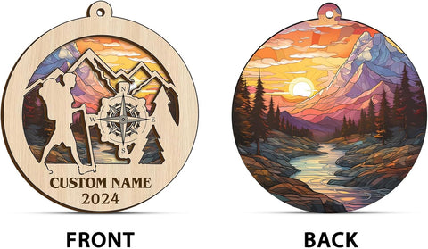 MAPrints Personalized Mountain Hiking Ornament, Hiker Ornament, Suncatcher Wood Sport Christmas Ornament, Gifts for Hiking Lovers Hiking Backpack, Hanging Ornament for Christmas 2024 (Hiki 6)