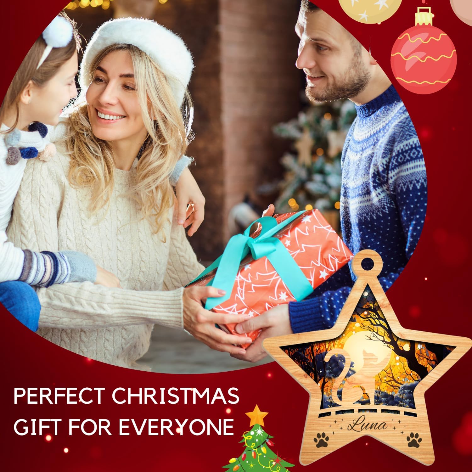 MAPrints Personalized Cat Christmas Ornaments, Cat First Christmas Suncatcher Wood Ornaments, Gifts for Cat Lovers, Cat Memorial Ornament, Forever Loved Cat Keepsake, Cat Loss Gifts (CAT 18)