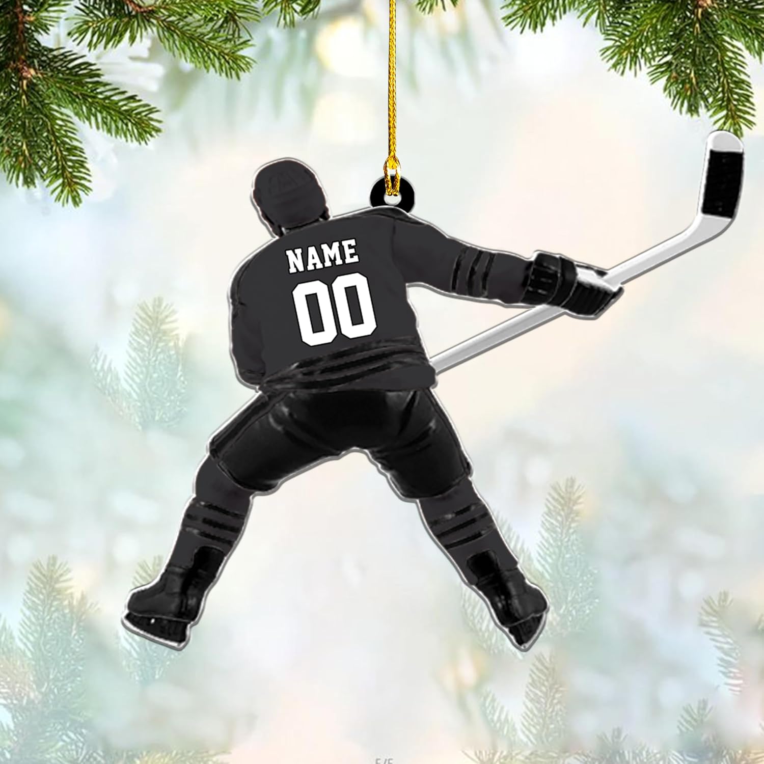 AOVL Personalized Hockey Christmas Ornament, Hockey Skates Helmet and Stick, Hockey Player Ornament, Hockey Ornament, Hockey Flat Ornament, Gift for Hockey Lovers Christmas Tree Decor (HK9)