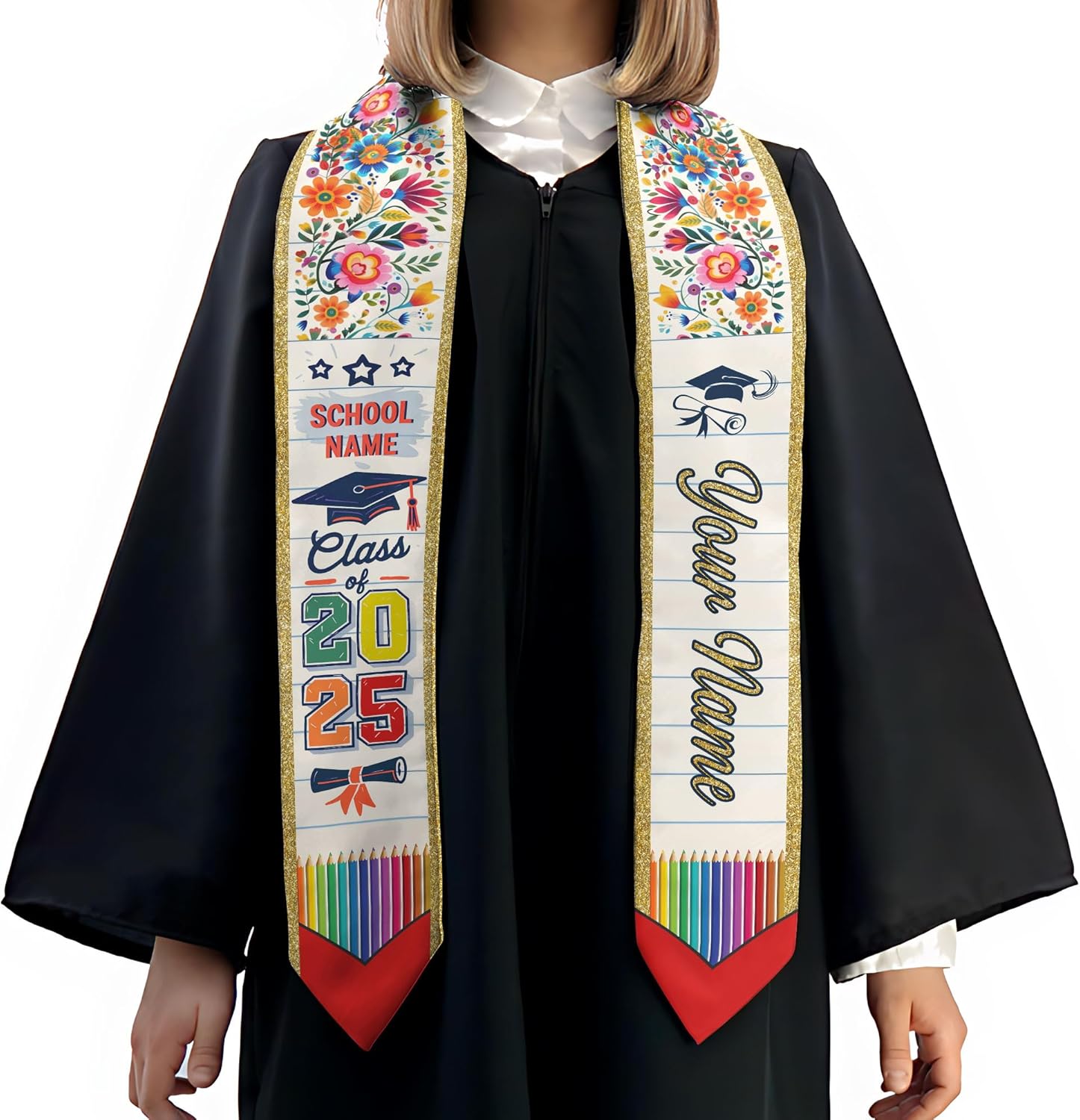Pretyprints Personalized Class Of 2025 Teacher Graduation Stole Custom Teacher Pencil Graduation Sash Gift College Graduation