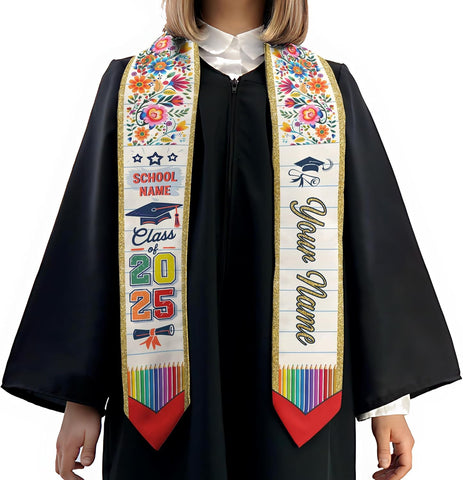 Pretyprints Personalized Class Of 2025 Teacher Graduation Stole Custom Teacher Pencil Graduation Sash Gift College Graduation