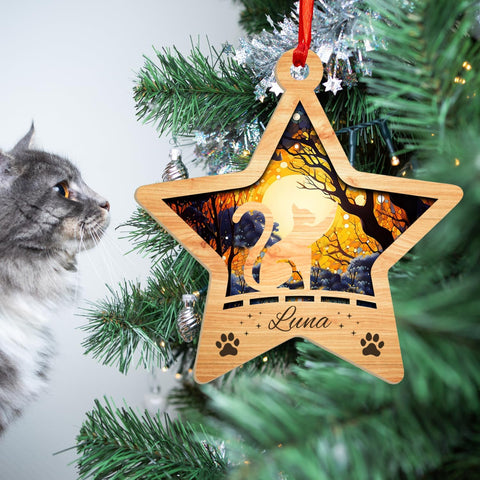 MAPrints Personalized Cat Christmas Ornaments, Cat First Christmas Suncatcher Wood Ornaments, Gifts for Cat Lovers, Cat Memorial Ornament, Forever Loved Cat Keepsake, Cat Loss Gifts (CAT 18)