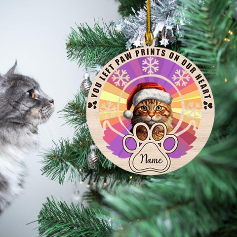 MAPrints Personalized Cat Christmas Ornaments, Cat First Christmas Suncatcher Wood Ornaments, Gifts for Cat Lovers, Cat Memorial Ornament, Forever Loved Cat Keepsake, Cat Loss Gifts (CAT 22)