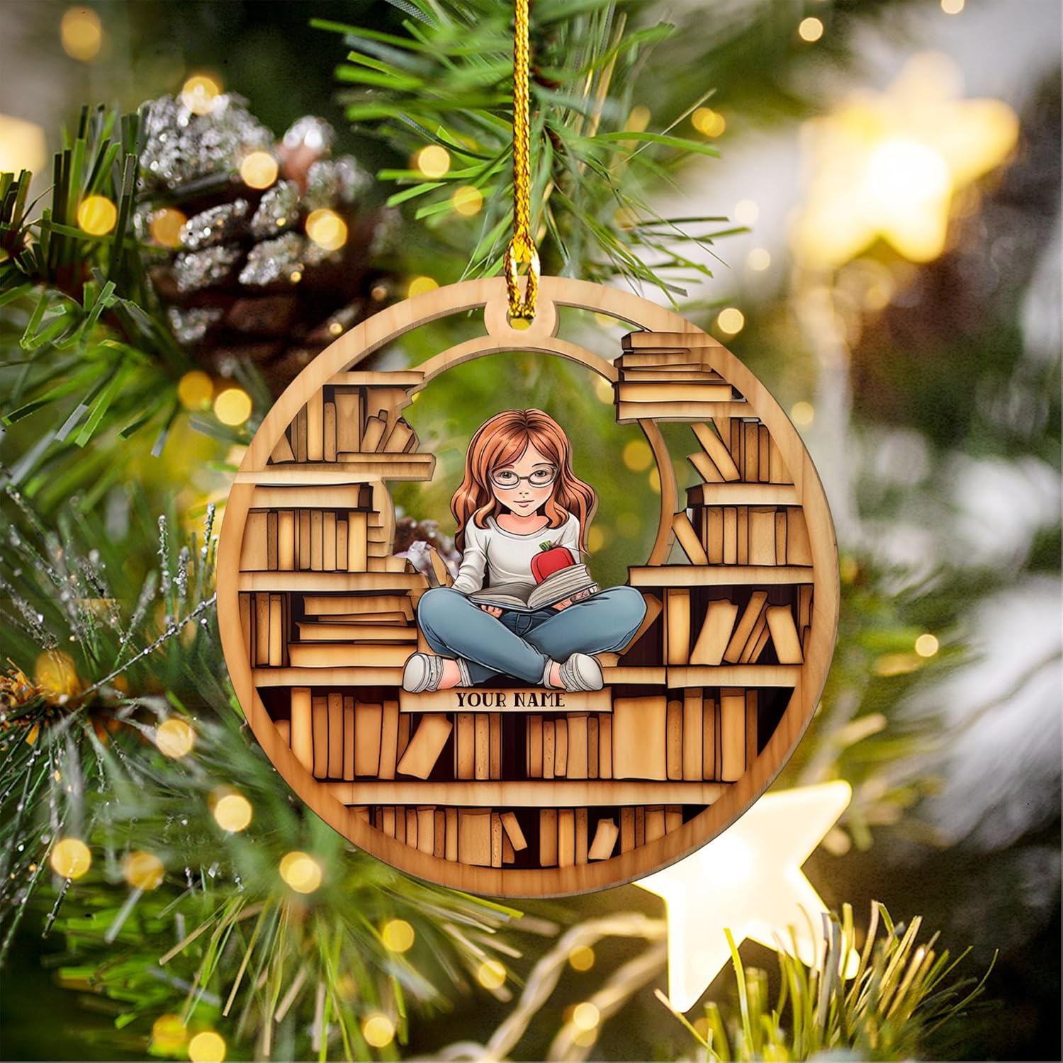 MAPrints Personalized Book Lovers Heart Ornament, Reading Book Xmas Printed Wood Ornament 2024, Bookshelf Ornament Gift for Her Librarian 2D Flat Printed Wood Book Lovers Ornament (Book 8)