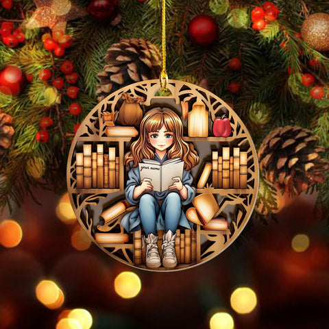 Personalized Book Lovers Heart Ornament, Reading Book Xmas Printd Wood Ornament 2024, Bookshelf Ornament Gift for Her Librarian 2D Flat Printed Wood Book Lovers Ornament (Book 7)