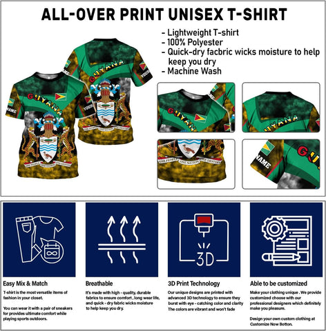 Rivelus Personalized Name 3D Shirt, Guyana Tshirt for Men Women, Guyanese Flag Pride Shirts, Guyana Gift S-5XL