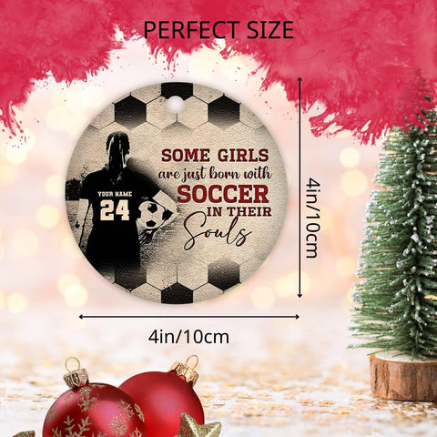 Mostprints Personalized Name and Numer Soccer Christmas Ornament 2023, Custom Soccer Ornaments for Xmas, Soccer Ornament Handmade from Wood Tree Hanging Ornament Pine Tree Decorations for Couple
