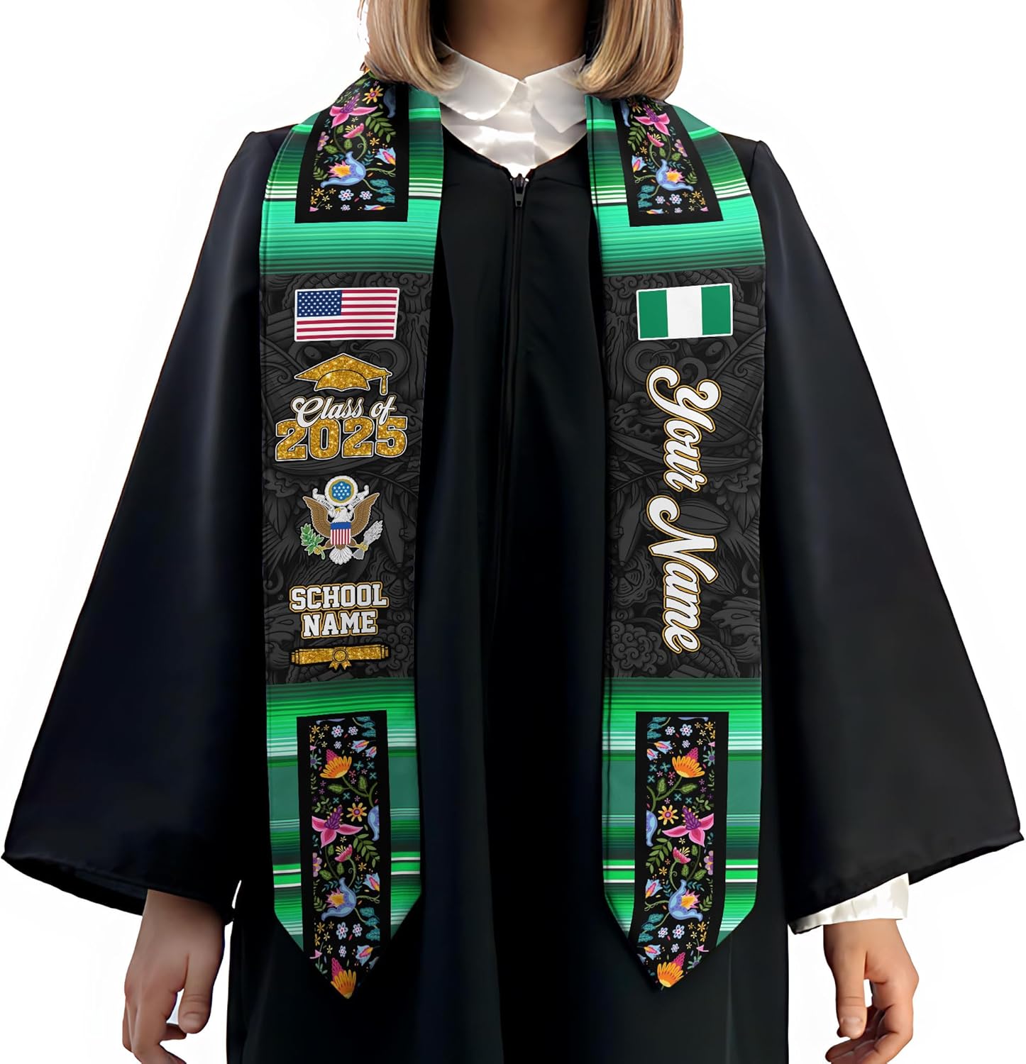 Pretyprints Custom Nigerian Graduation Sash Nigeria Graduation Stole Personalized Nigerian American Flag Graduation Sash 2025