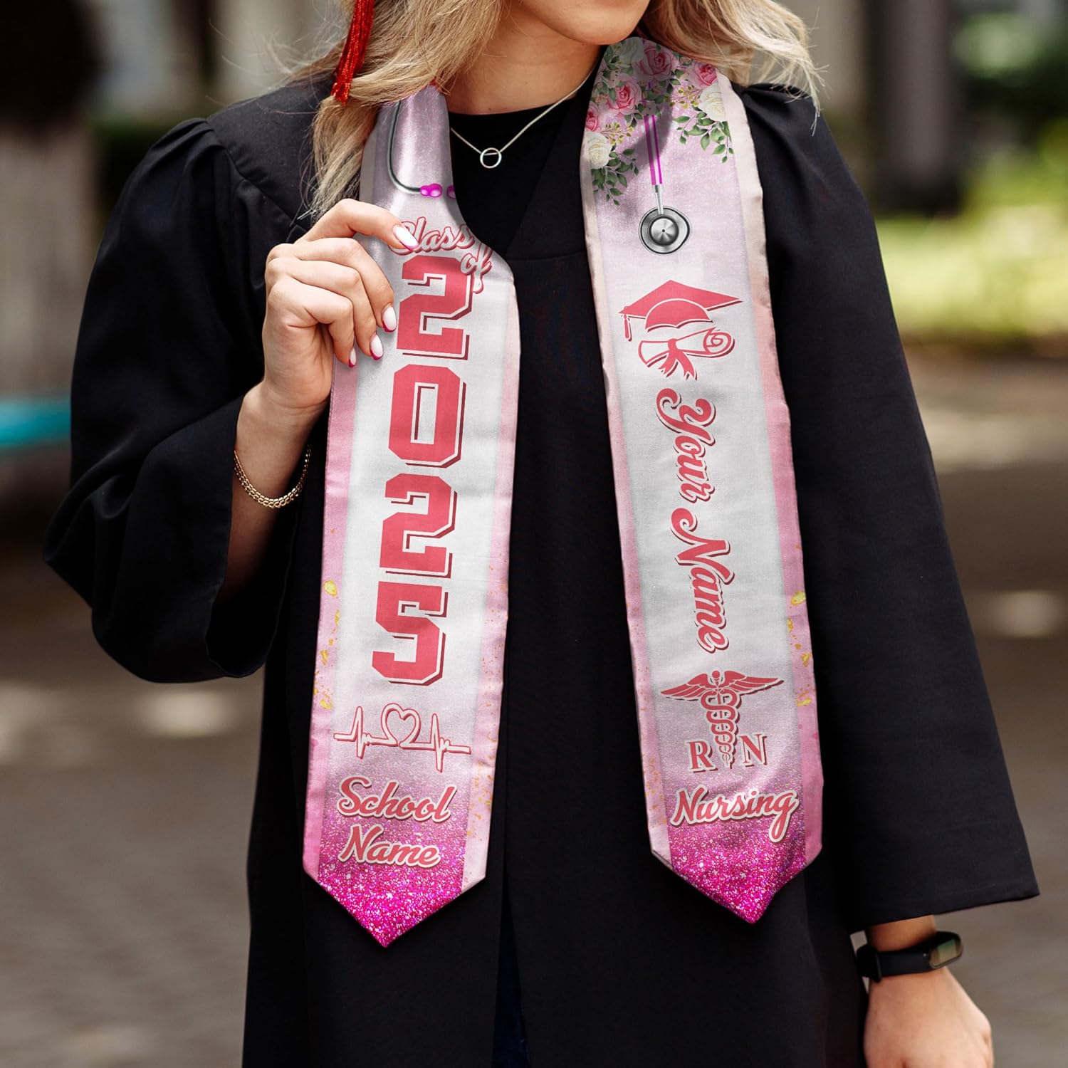 Pretyprints Custom Nurse Sash Graduation, RN Graduation Stole Gifts for Friends Nursing Student Senior Class Of 2025