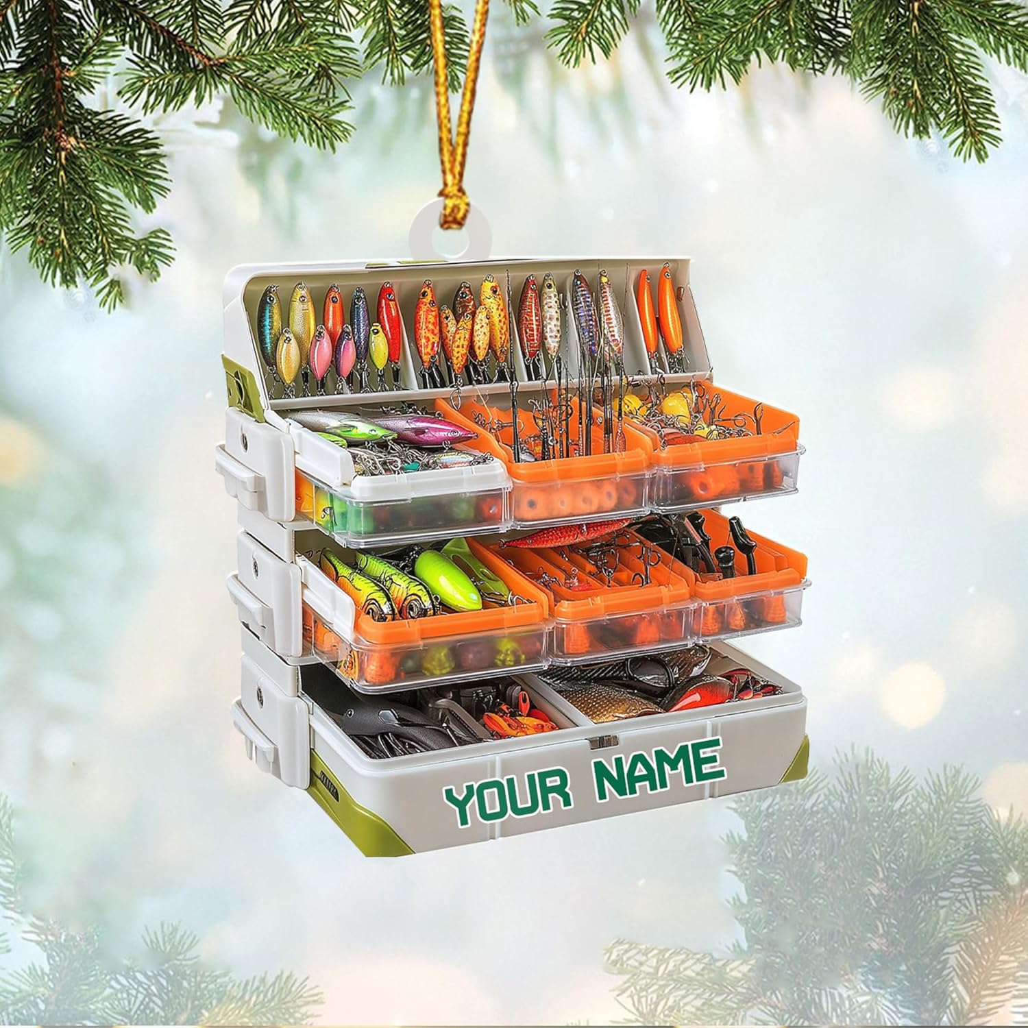 Royal Fight Custom Fishing Tackle Box Ornaments 2024 Fishing Ornaments for Christmas Tree Christmas Ornaments Fishing Fisherman Ornament Bass Fish Ornament Fishing Decorations Flat Ornaments (FTB14)