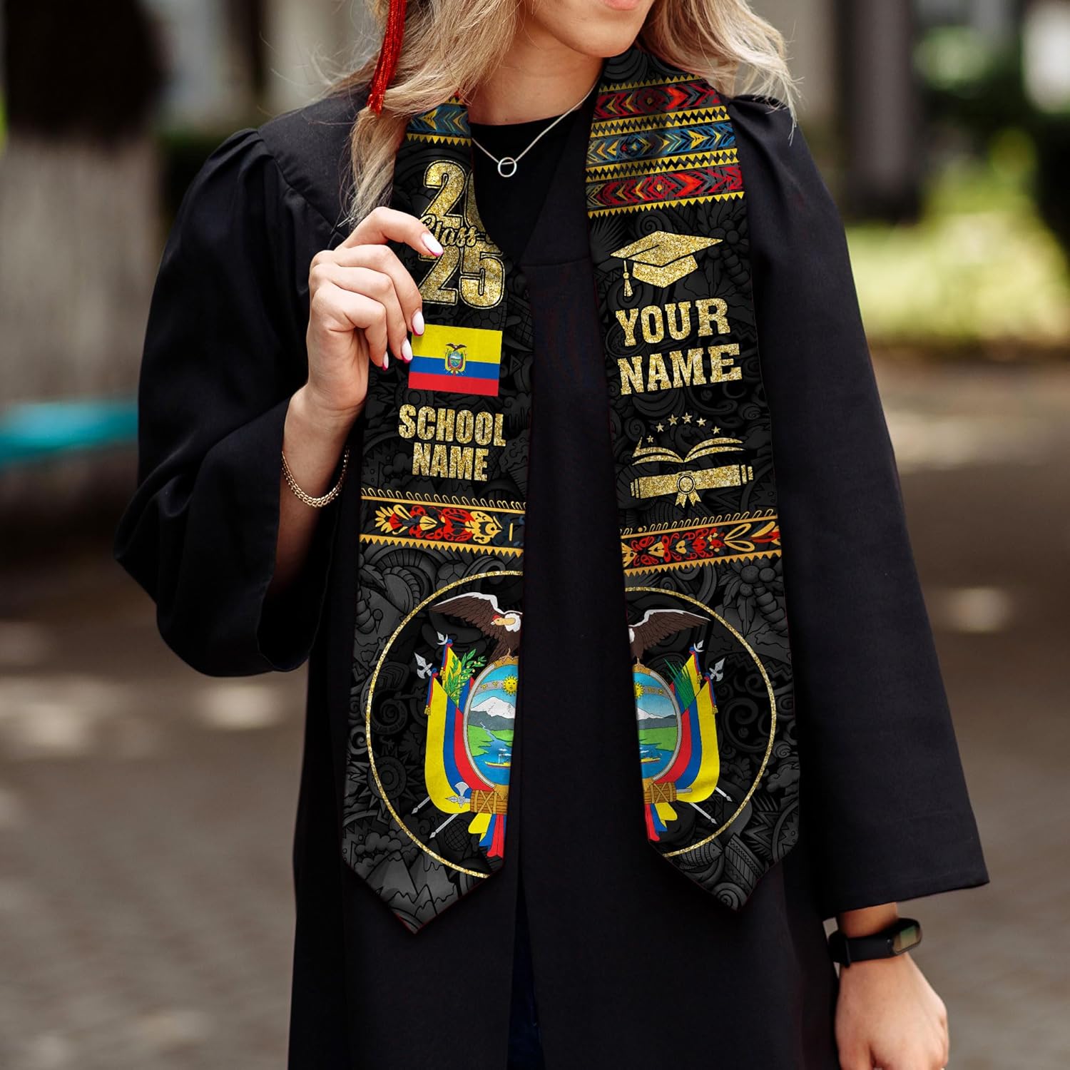 Pretyprints Ecuador Graduation Stole, Ecuadorians American Flag Graduation Sash 2025, Ecuadorians Graduation Sash