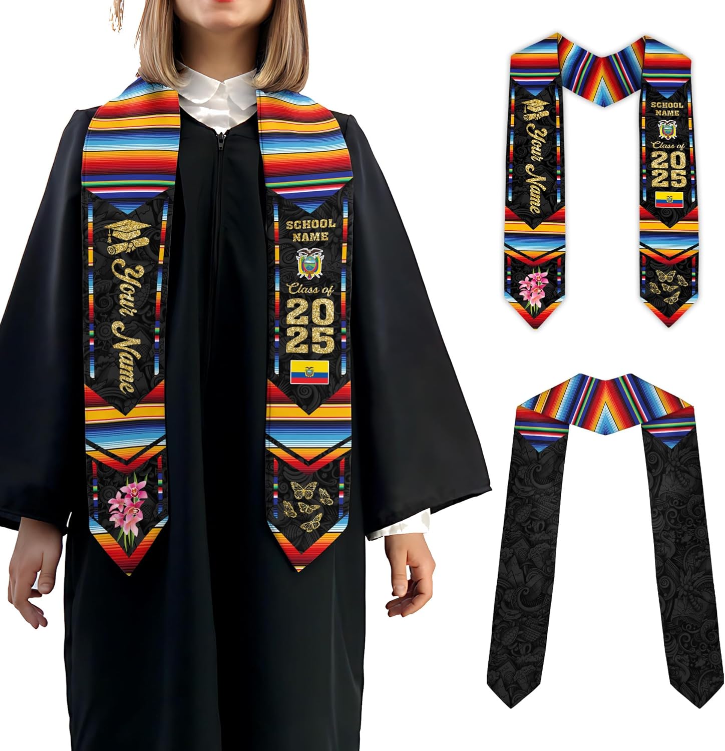 Pretyprints Ecuador Graduation Stole, Ecuadorians American Flag Graduation Sash 2025, Ecuadorians Graduation Sash