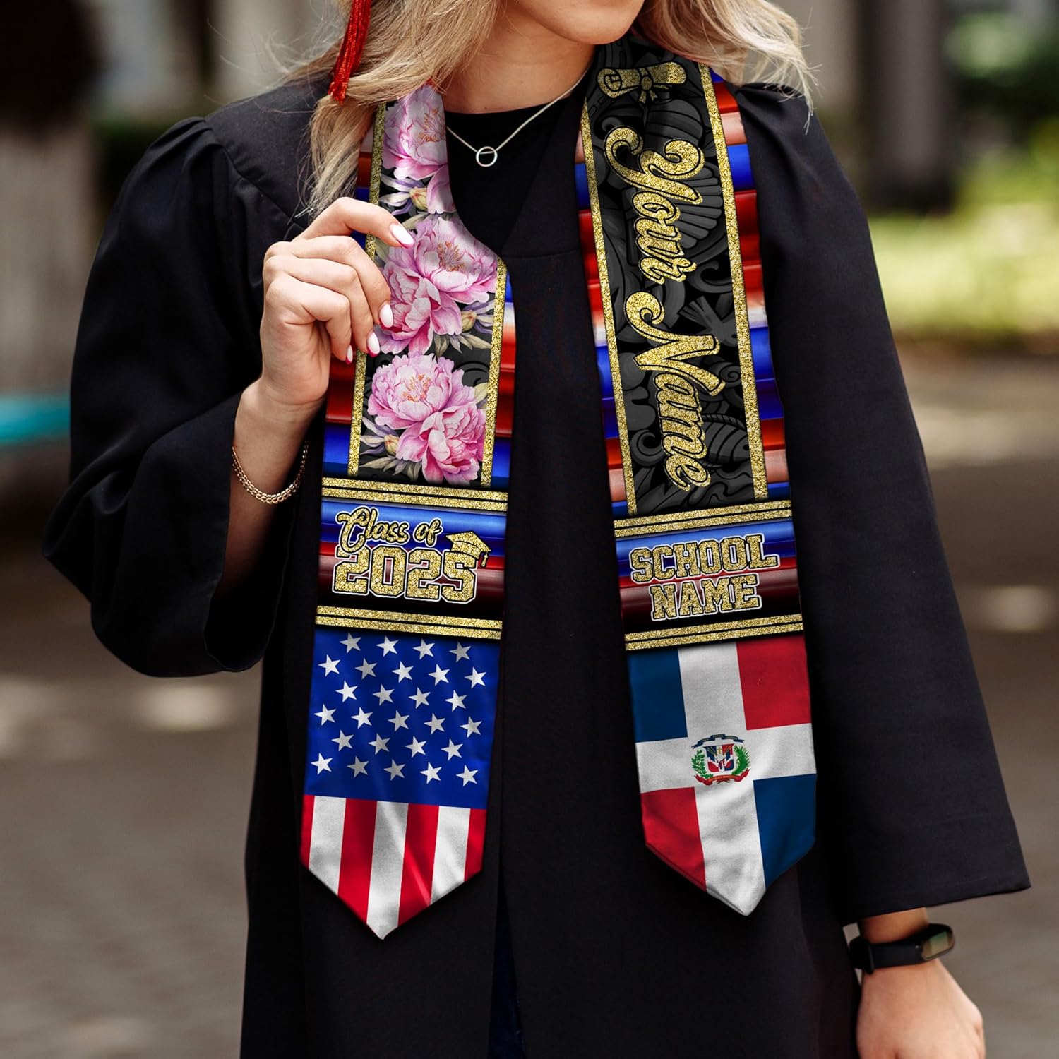 Pretyprints Custom Dominican Sash Graduation, Dominicans Flag Graduation Sash 2025, Dominican Republic Graduation Stole