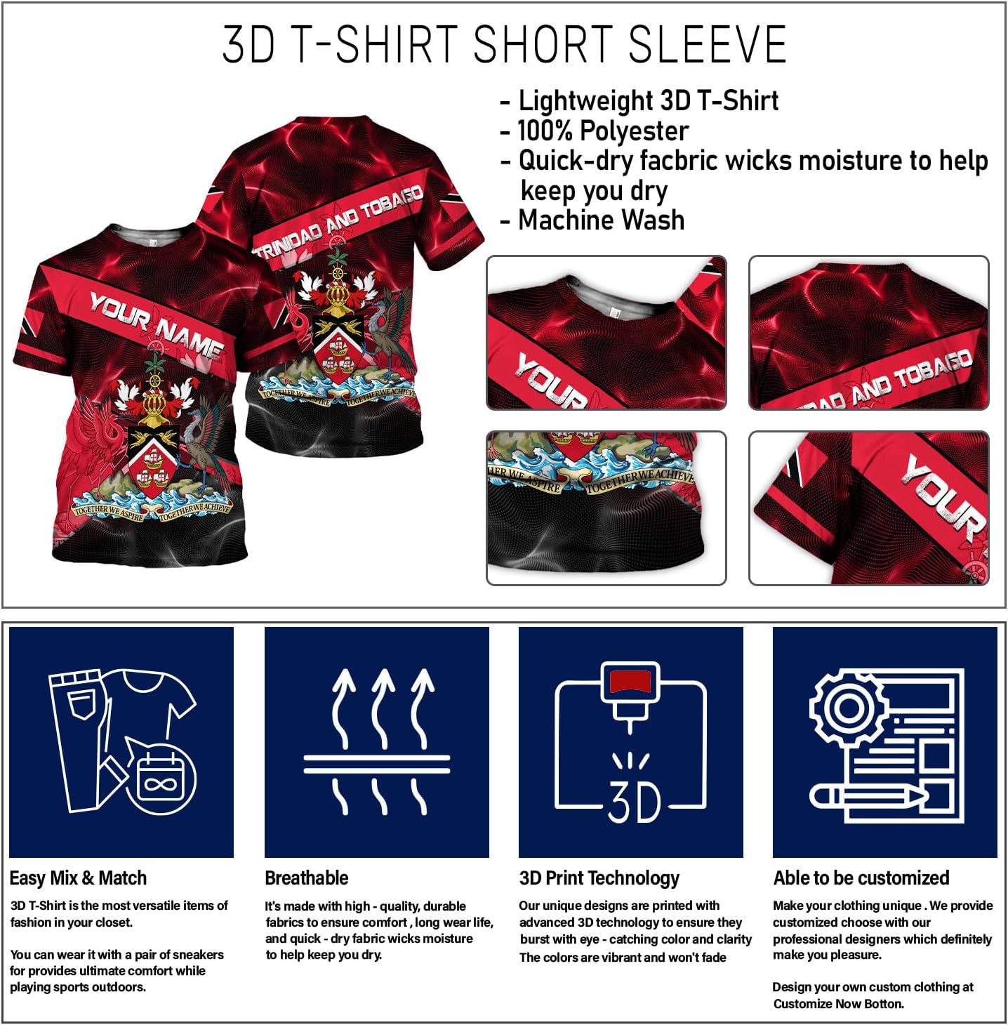 Rivelus Personalized Trinidad and Tobago Clothing 3D, Trinidad and Tobago Shirt, Trinidad Pride Gift T-Shirt S-5XL