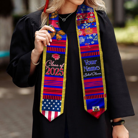 Pretyprints Haitians Graduation Sash, Haiti Graduation Stole Custom, Personalized Haitians American Flag Graduation Sash 2025