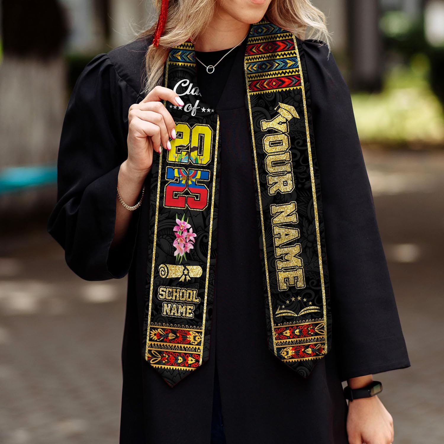 Pretyprints Ecuador Graduation Stole, Ecuadorians American Flag Graduation Sash 2025, Ecuadorians Graduation Sash