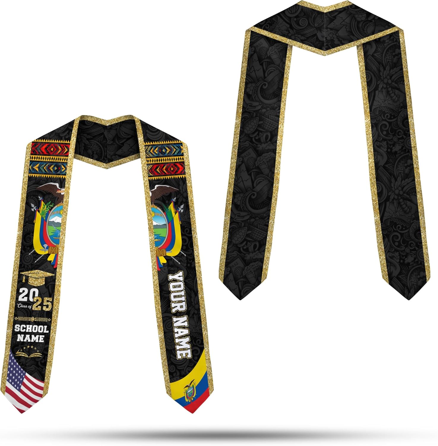 Pretyprints Ecuador Graduation Stole, Ecuadorians American Flag Graduation Sash 2025, Ecuadorians Graduation Sash