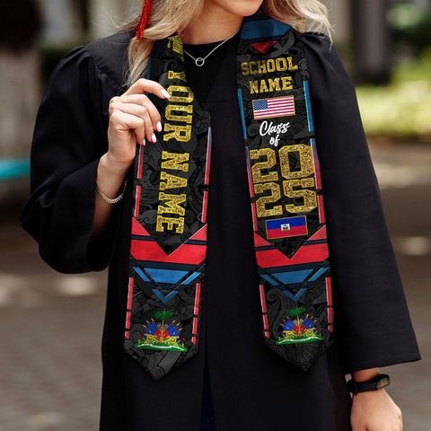 Pretyprints Haitians Graduation Sash, Haiti Graduation Stole Custom, Personalized Haitians American Flag Graduation Sash 2025
