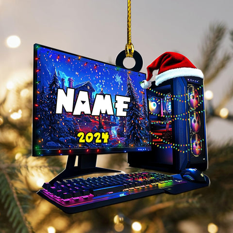 Podagree Personalized Name PC Computer Ornament Christmas, Shape Flat Christmas Ornament for Gamer, Gaming Gamer Christmas Ornament Gift for Boys, PC Game Player Decoration with Custom Name (CP1)