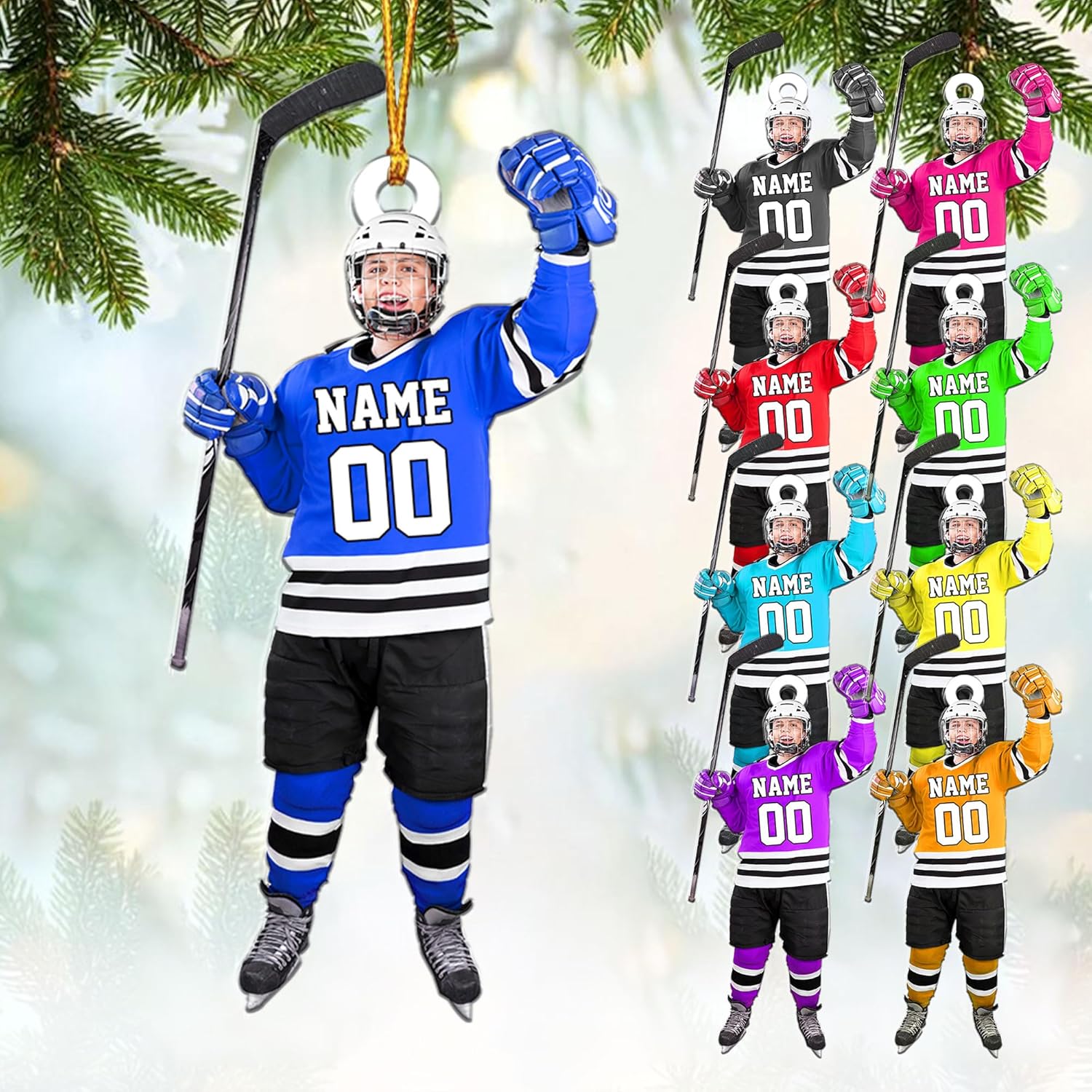 mostprints Personalized Hockey Christmas Ornament, Hockey Skates Helmet and Stick, Hockey Player Ornament, Hockey Ornaments, Gift for Hockey Lovers Hockey Ornament Christmas Decor (HK17)