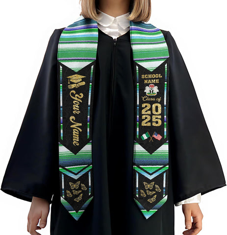 Pretyprints Custom Nigerian Graduation Sash, Nigeria Graduation Stole Customize, Nigerian American Flag Graduation Sash 2025