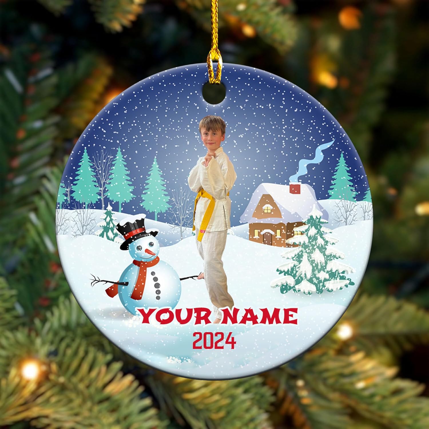 MAPrints Personalized Taekwondo Ceramic Ornament, 2024 Christmas Ornament Gifts, Custom Taekwondo Ornament Christmas Tree Decor, Karate Taekwondo Black Belt Ornament, Martial Arts Gift (TWD 6)