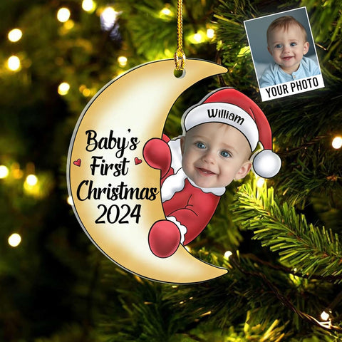 Personalized Baby Picture Ornament, Custom Baby with Dinosaur Christmas Ornament Baby Photo Ornament, Baby Face Christmas Ornaments Gift Baby First Christmas Photo Ornament Baby 1st Ornaments (BB2)