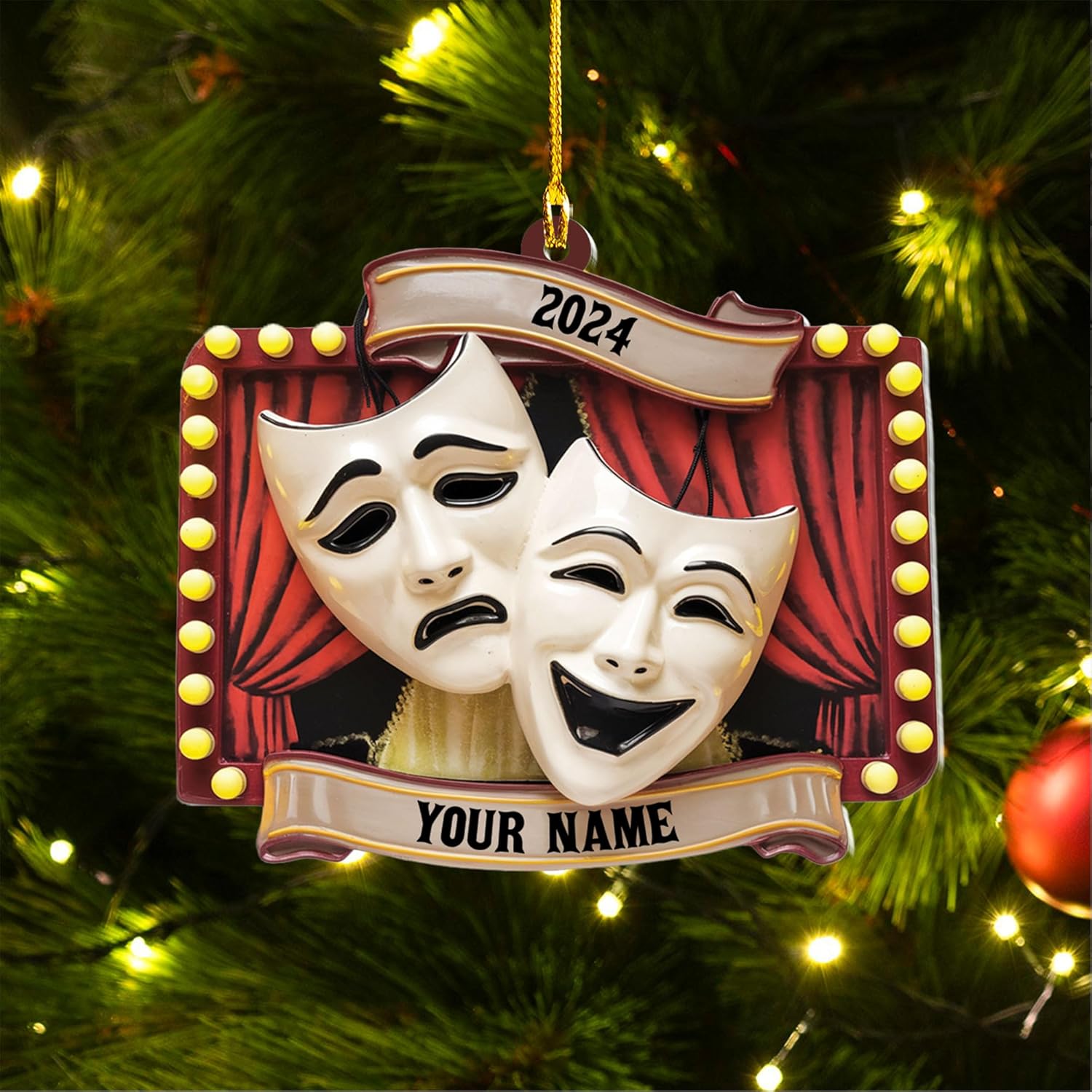 Personalized Theatre Christmas Ornament Artist Ornaments for Christmas Tree Theater Ornament Drama Star Christmas Tree Ornament White Film Director Board Comedy Tragedy Mask (TT7)