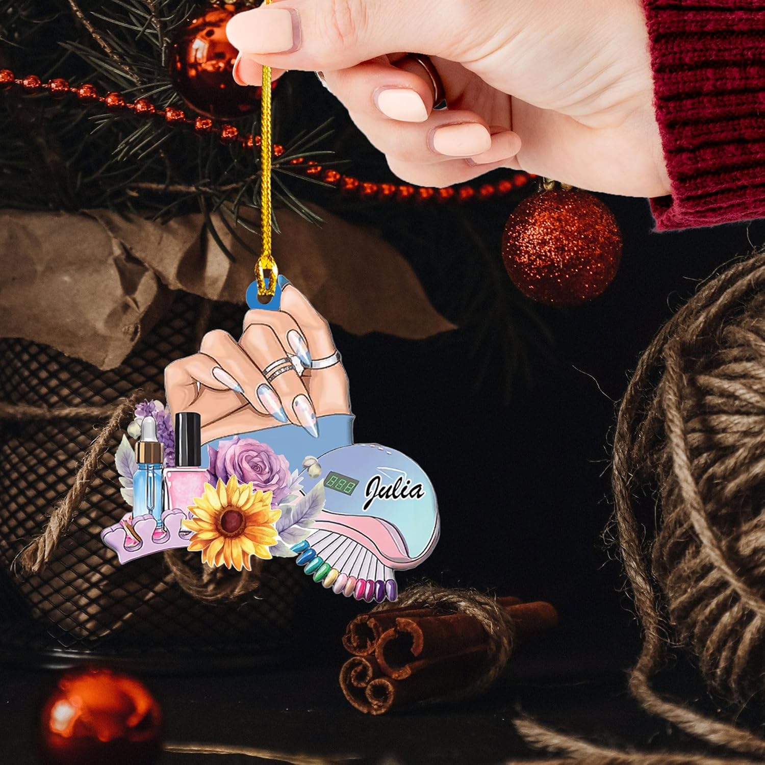 Personalized Nail Ornament,Nail Technician Ornament, Nail Technician, Gift for Her, Makeup Ornaments Makeup Christmas Ornament, Nail tech Gifts, Nail Technician Gifts (Style 7)