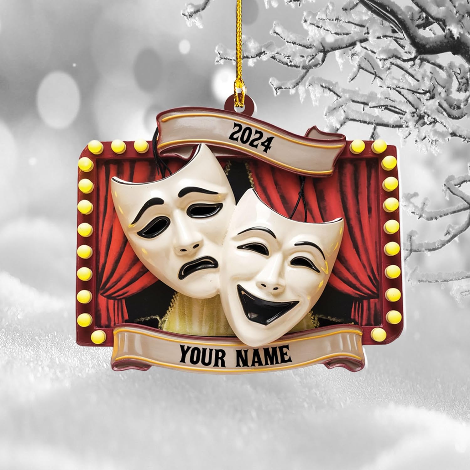 Personalized Theatre Christmas Ornament Artist Ornaments for Christmas Tree Theater Ornament Drama Star Christmas Tree Ornament White Film Director Board Comedy Tragedy Mask (TT7)