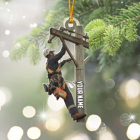 HomeDesign Personalized Lineman Ornament Custom Lineman Ornaments Line Man Christmas Ornaments Gifts for Lineman Ornament Lineman Christmas Hanging Ornament Lineman Gift Xmas Tree (Lm13)