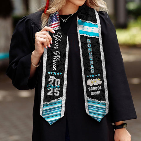 Pretyprints Honduran Graduation Sash, Custom Honduran American Flag Graduation Sash 2025, Honduras Graduation Stole