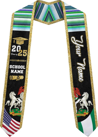 Pretyprints Custom Nigerian Graduation Sash, Nigeria Graduation Stole Customize, Nigerian American Flag Graduation Sash 2025