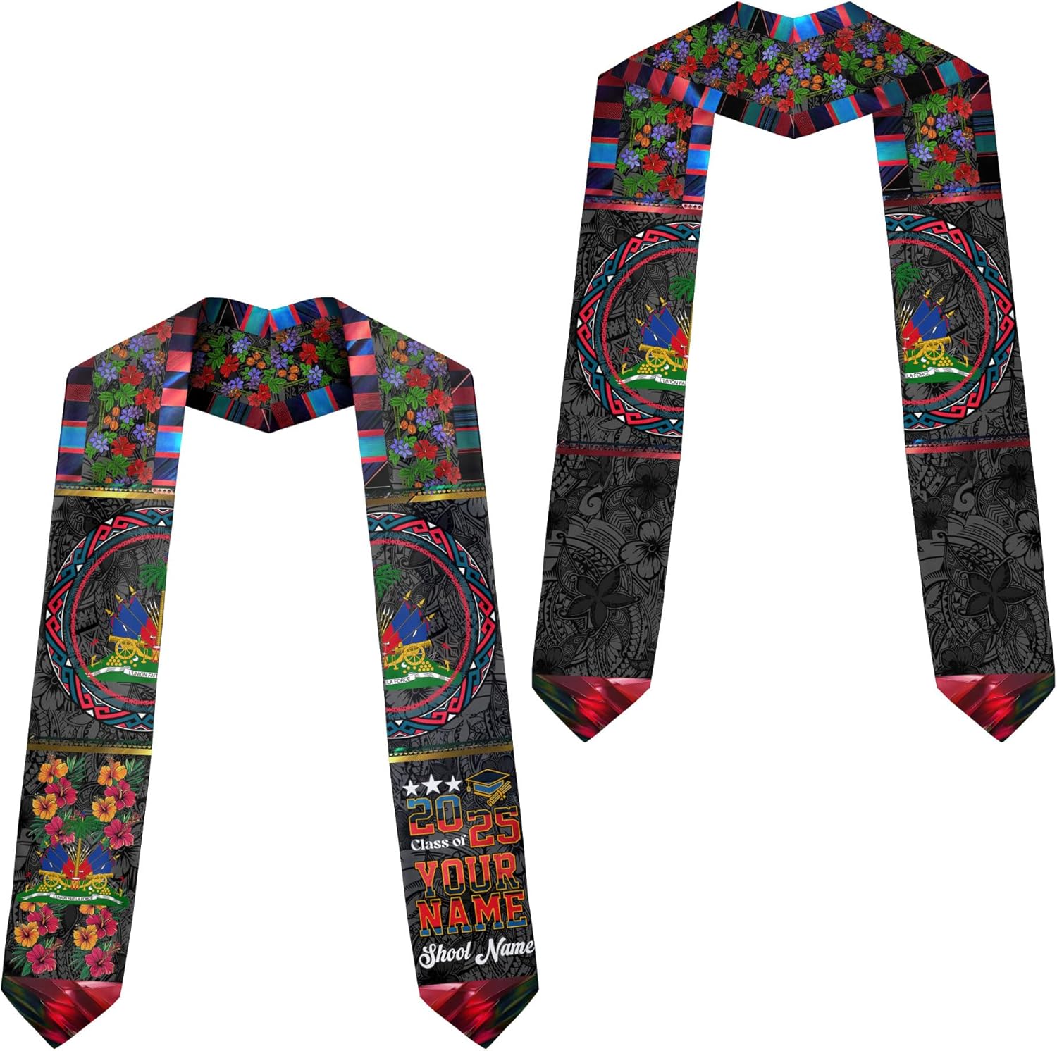 Pretyprints Haitians Graduation Sash, Haiti Graduation Stole Custom, Personalized Haitians American Flag Graduation Sash 2025