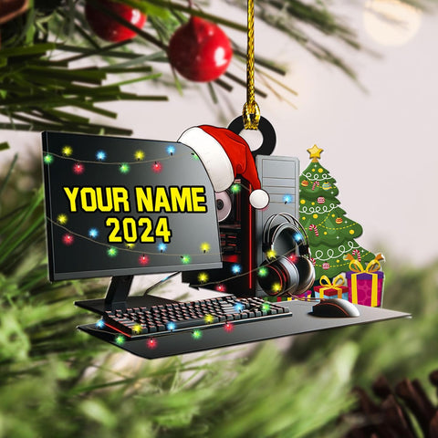Podagree Personalized Name PC Computer Ornament Christmas, Shape Flat Christmas Ornament for Gamer, Gaming Gamer Christmas Ornament Gift for Boys, PC Game Player Decoration with Custom Name (CPT7)