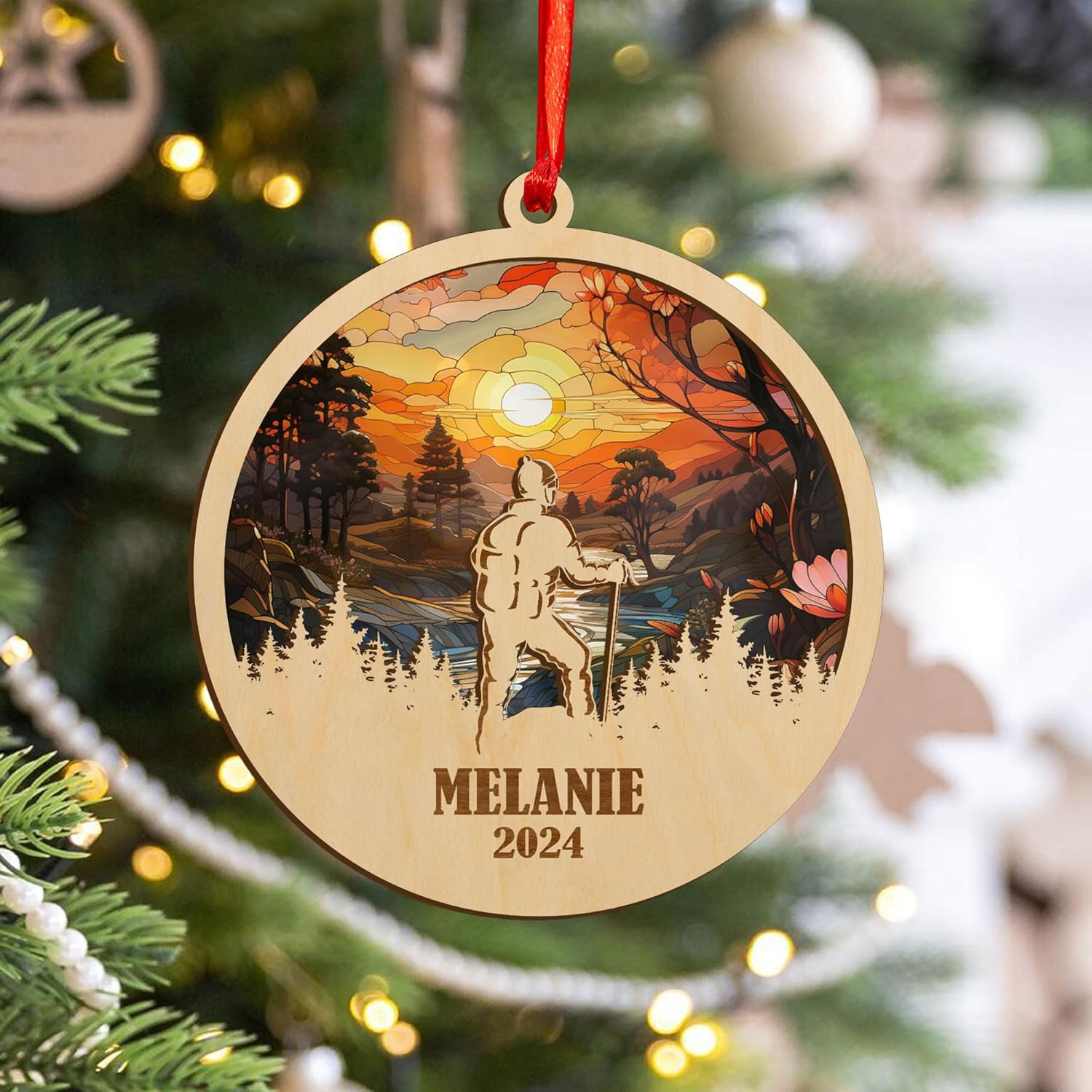 MAPrints Personalized Mountain Hiking Ornament, Hiker Ornament, Suncatcher Wood Sport Christmas Ornament, Gifts for Hiking Lovers Hiking Backpack, Hanging Ornament for Christmas 2024 (Hiki 1)