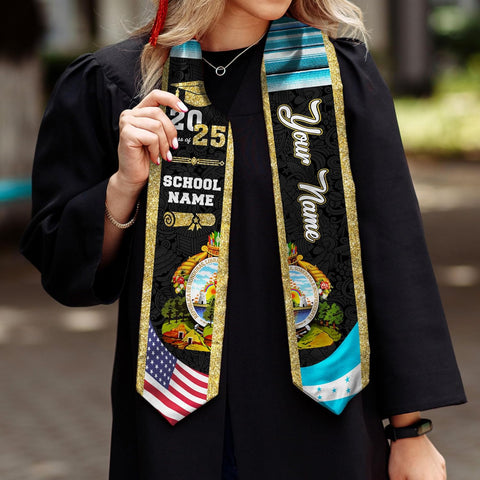 Pretyprints Honduran Graduation Sash, Custom Honduran American Flag Graduation Sash 2025, Honduras Graduation Stole
