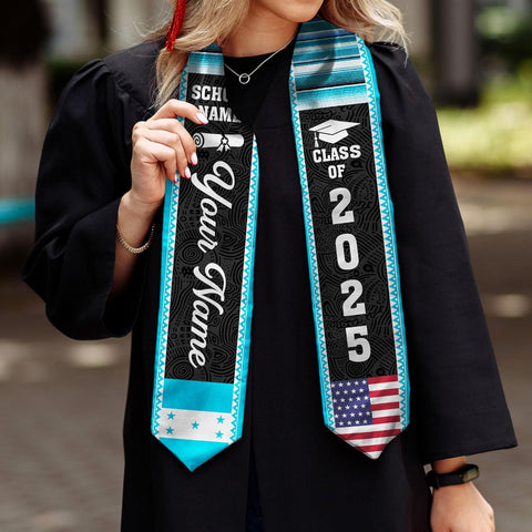 Pretyprints Honduran Graduation Sash, Custom Honduran American Flag Graduation Sash 2025, Honduras Graduation Stole