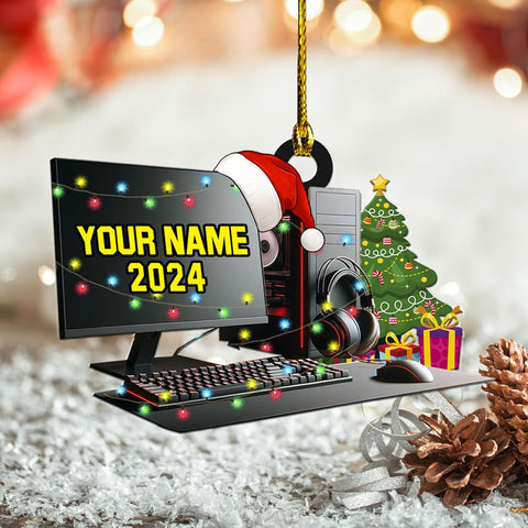Podagree Personalized Name PC Computer Ornament Christmas, Shape Flat Christmas Ornament for Gamer, Gaming Gamer Christmas Ornament Gift for Boys, PC Game Player Decoration with Custom Name (CPT7)