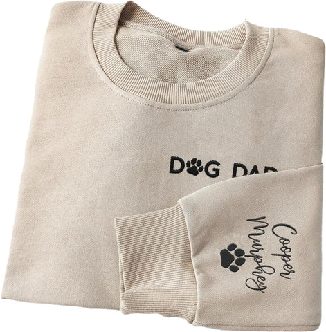 Personalized Embroidered Dog Dad Crewneck Sweatshirt, Custom Dog Dad Shirt Gift for Men (Cotton + Polyester, SS2)