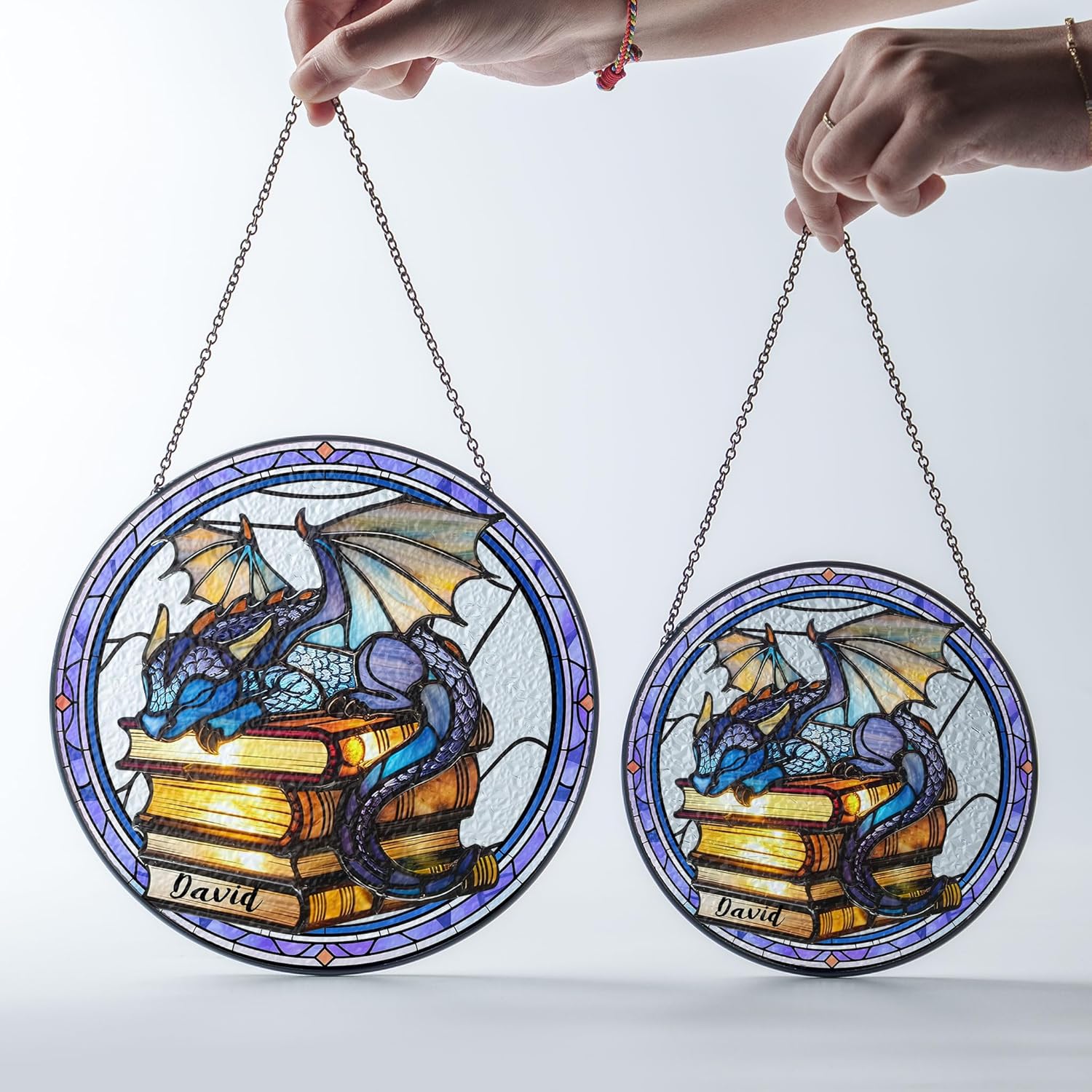 Brevnex Custom Book Dragon Suncatcher Ornament, Fantasy Dragon Stained Glass Window Hanging, Dragon Wall Window Hanging Art Decoration, Bookish Home Decor (Dragon 9)