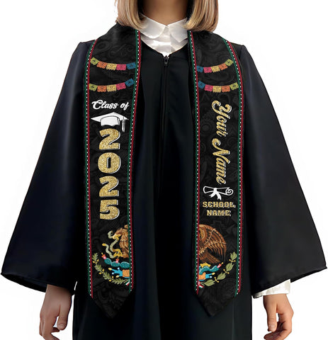 Custom Mexican flag Graduation Stole class of 2025, Mexico Grad Sash, Grad gift