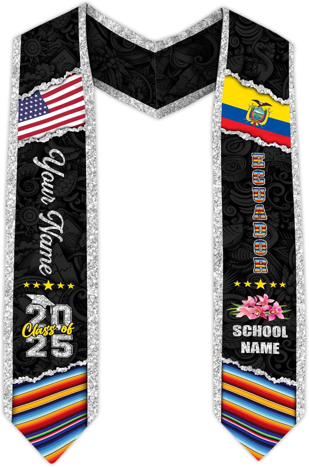 Pretyprints Ecuador Graduation Stole, Ecuadorians American Flag Graduation Sash 2025, Ecuadorians Graduation Sash