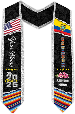 Pretyprints Ecuador Graduation Stole, Ecuadorians American Flag Graduation Sash 2025, Ecuadorians Graduation Sash