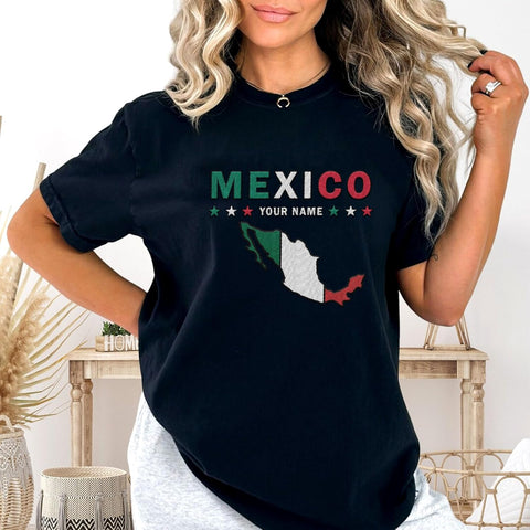 Mostprints Personalized Name Embroidered Mexico Tshirt, Customized Name Shirts Mexican US Flag, Mexico Shirt2