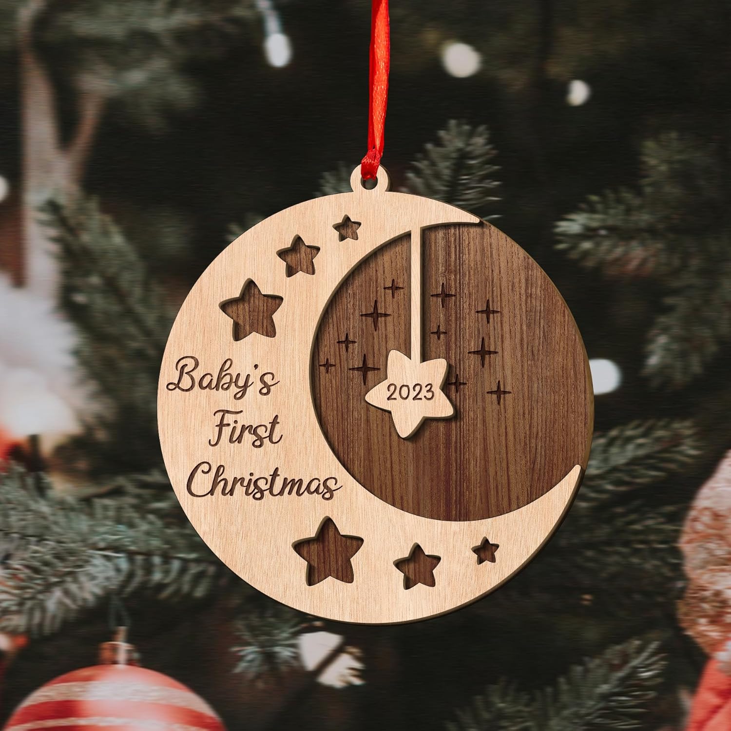 MAPrints Personalized Baby\u2019s First Christmas Keepsake Layered Wood Ornament, Custom New Baby Gifts, Babys 1st Christmas Ornament 2023 Boy Or Girl Newborn, for New Mom Dad (BB 3)